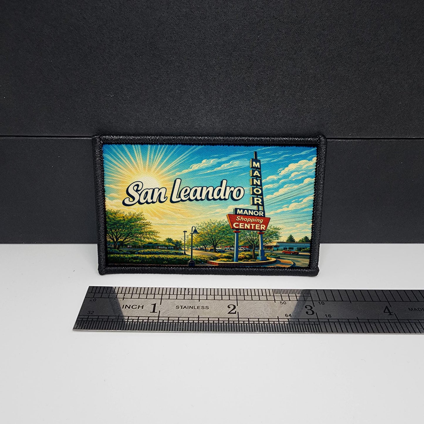 CAPS LOCK ORIGINAL – San Leandro - Travel - City - morale patch - 2x3 inch – hook and loop - iron-on - interchangeable patch - hat - bag -