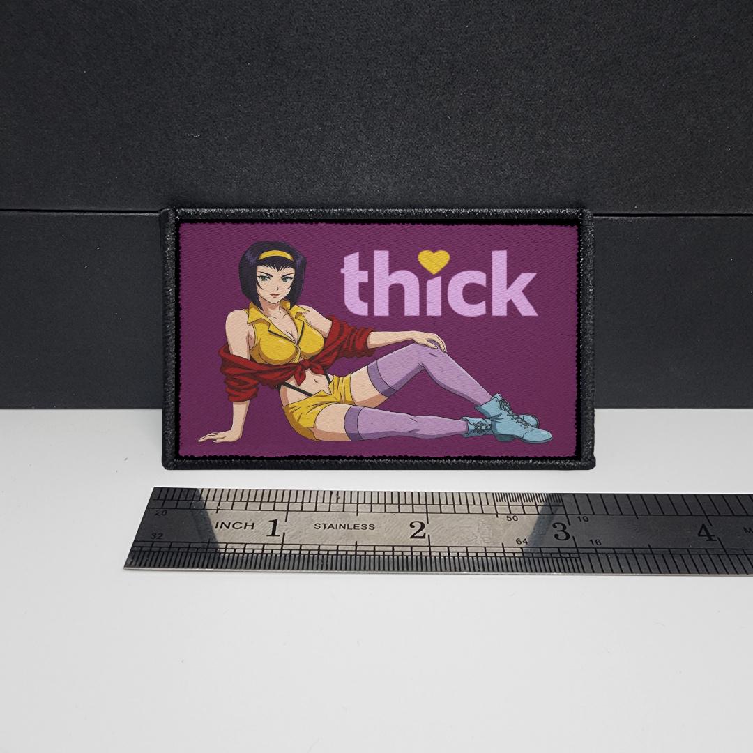 Thick Hearts – morale patch – sexy - anime - waifu - video game - 2x3 inch – hook and loop - iron-on – interchangeable patch hat - Faye V waifu