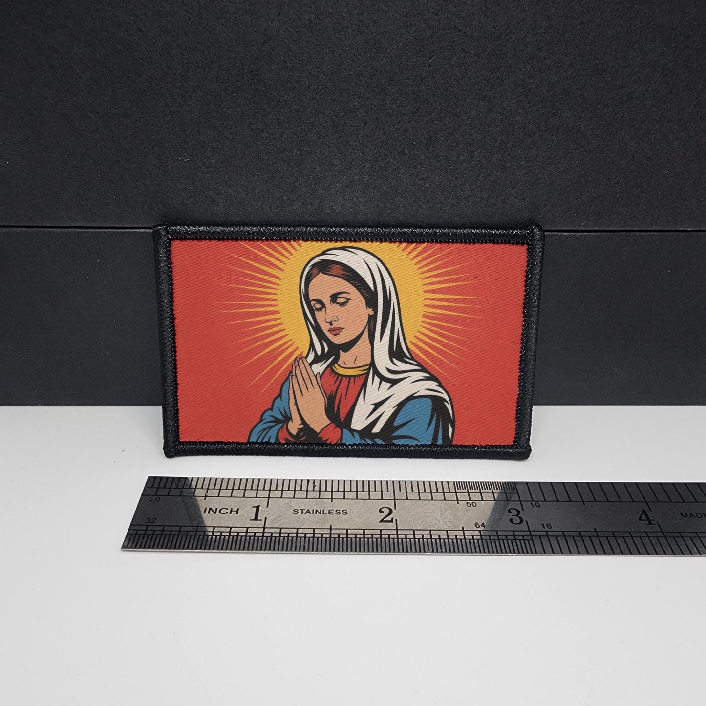 CAPS LOCK ORIGINAL - morale patch - religion - religious patch - Meme - 2x3 inch – hook and loop - iron-on – interchangeable patch hat - virgin mary patch