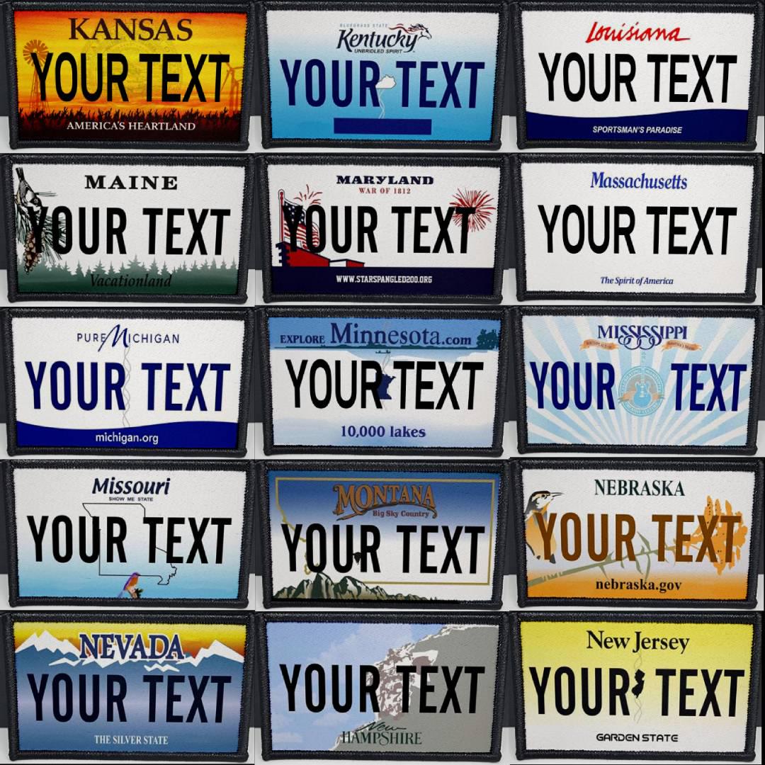 State License Plates Morale Patch Custom Camping Patches Sublimated 2x3 Inch