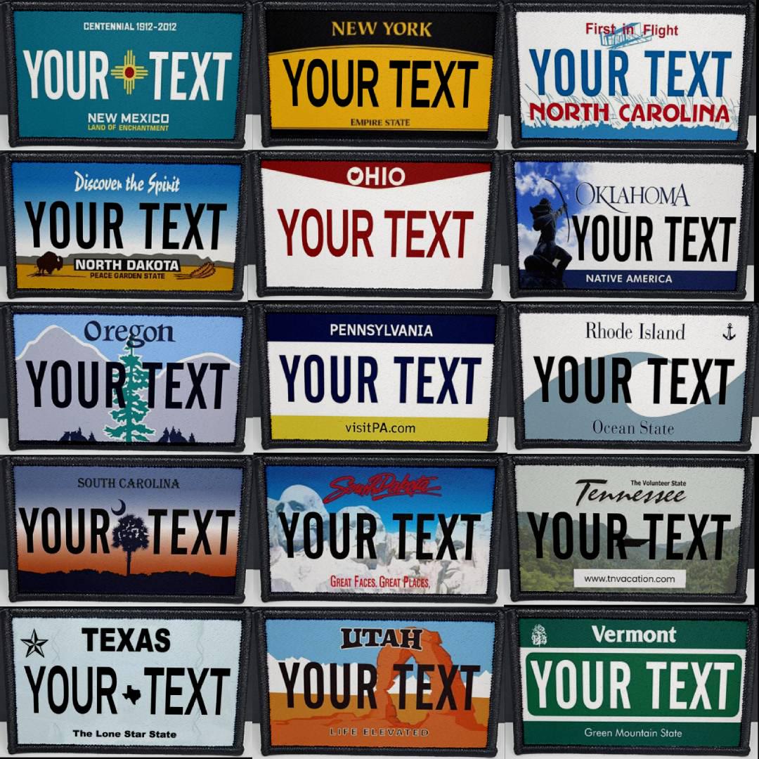 State License Plates Morale Patch Custom Camping Patches Sublimated 2x3 Inch