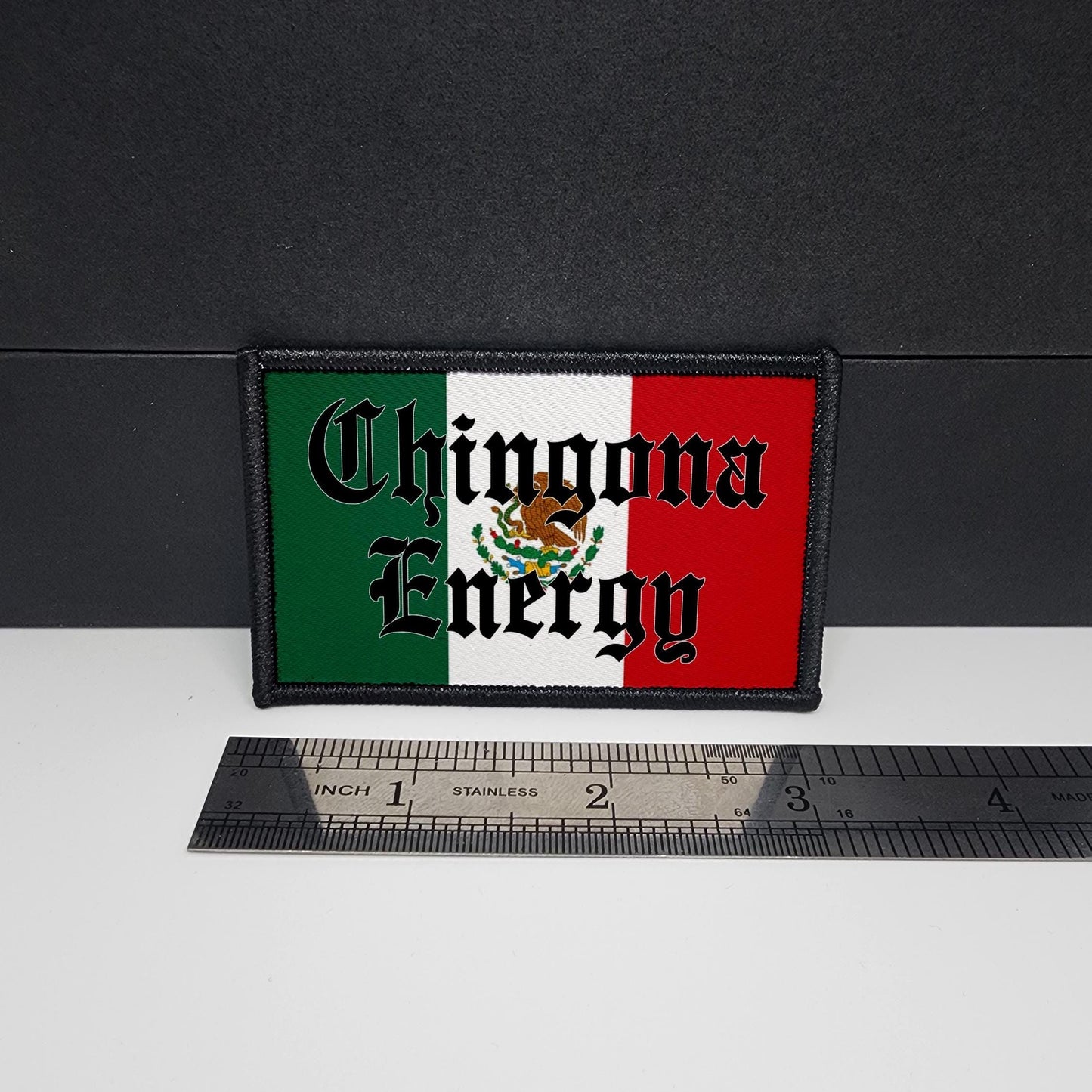 CAPS LOCK ORIGINAL – Chingona Energy - morale patch – Mexican - Mexicana - Mexico - Flag - MX - Funny - Meme - 2x3 inch – hook and loop - iron-on  – interchangeable patch hat