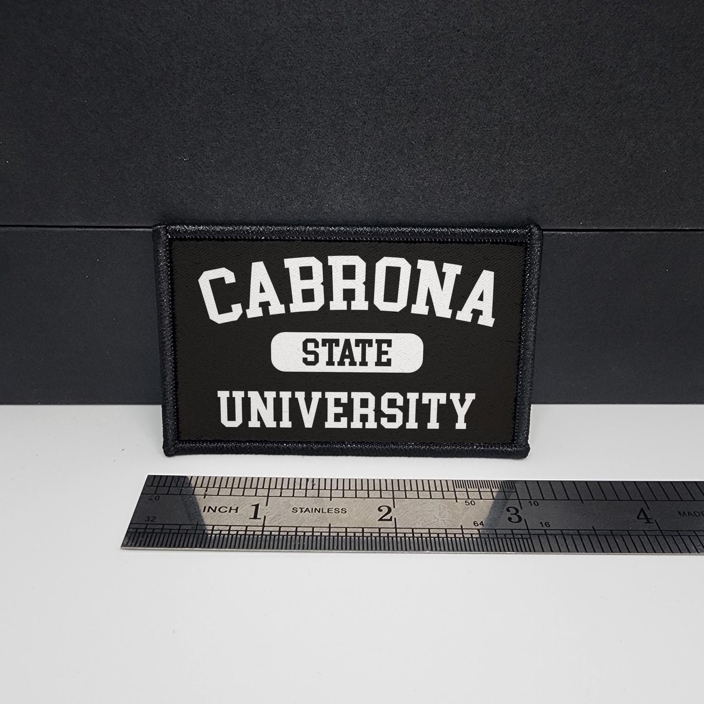 CAPS LOCK ORIGINAL – Cabrona State University - College - morale patch – Mexican - Mexicana - Mexico - Flag - MX - Funny - Meme - 2x3 inch – hook and loop - iron-on  – interchangeable patch hat