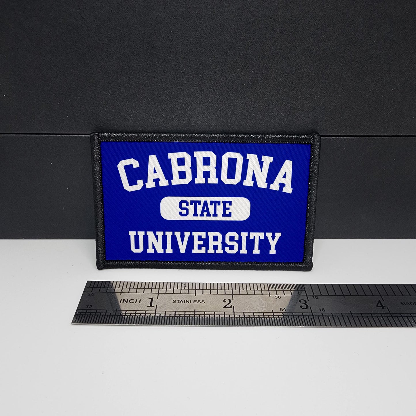 CAPS LOCK ORIGINAL – Cabrona State University - College - morale patch – Mexican - Mexicana - Mexico - Flag - MX - Funny - Meme - 2x3 inch – hook and loop - iron-on  – interchangeable patch hat