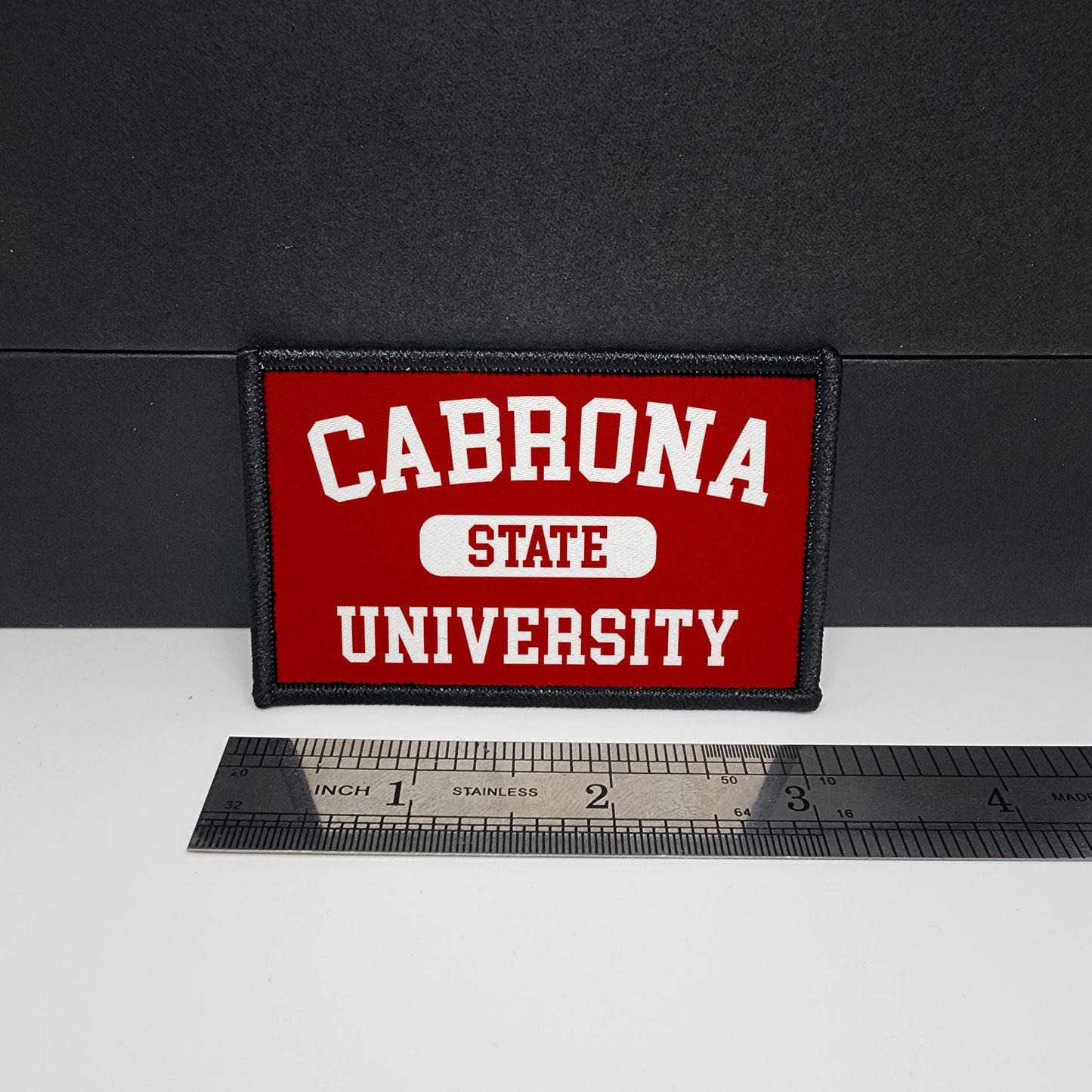 CAPS LOCK ORIGINAL – Cabrona State University - College - morale patch – Mexican - Mexicana - Mexico - Flag - MX - Funny - Meme - 2x3 inch – hook and loop - iron-on  – interchangeable patch hat