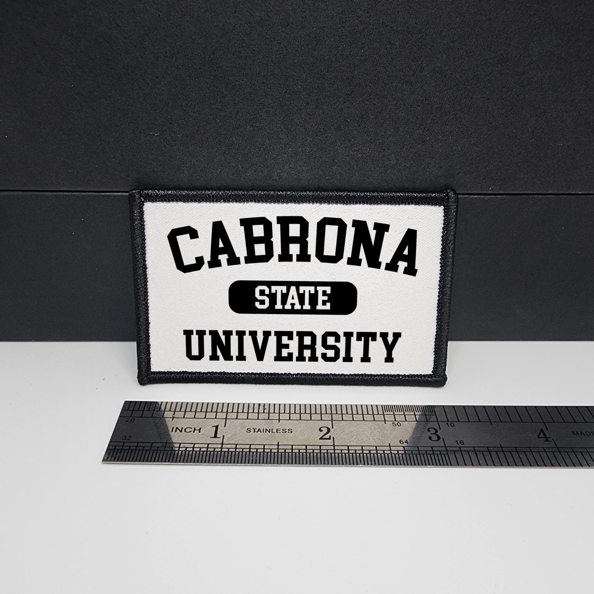 CAPS LOCK ORIGINAL – Cabrona State University - College - morale patch – Mexican - Mexicana - Mexico - Flag - MX - Funny - Meme - 2x3 inch – hook and loop - iron-on  – interchangeable patch hat
