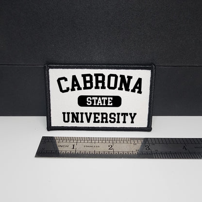 CAPS LOCK ORIGINAL – Cabrona State University - College - morale patch – Mexican - Mexicana - Mexico - Flag - MX - Funny - Meme - 2x3 inch – hook and loop - iron-on  – interchangeable patch hat