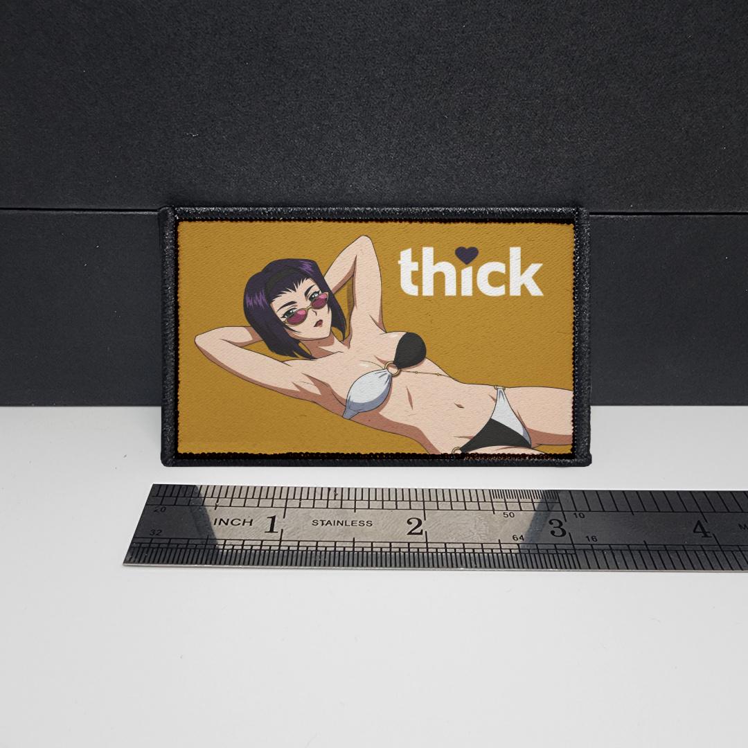 Thick Hearts – morale patch – sexy - anime - waifu - video game - 2x3 inch – hook and loop - iron-on  – interchangeable patch hat - Faye V waifu
