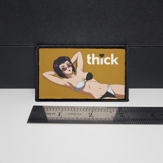 Thick Hearts – morale patch – sexy - anime - waifu - video game - 2x3 inch – hook and loop - iron-on  – interchangeable patch hat - Faye V waifu