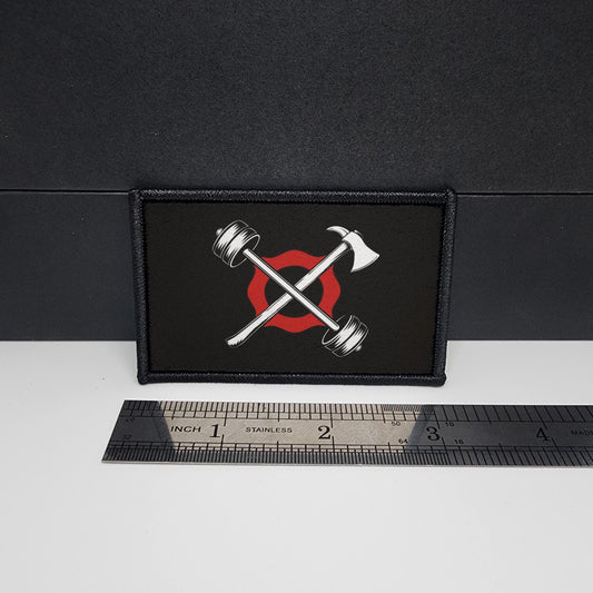 Patch with crossed axes and a red circle on a black background, next to a ruler for scale.

CAPS LOCK ORIGINAL - morale patch - 2x3 inch – hook and loop - iron-on - interchangeable patch - hat - bag -firefighter patch - fire station patch